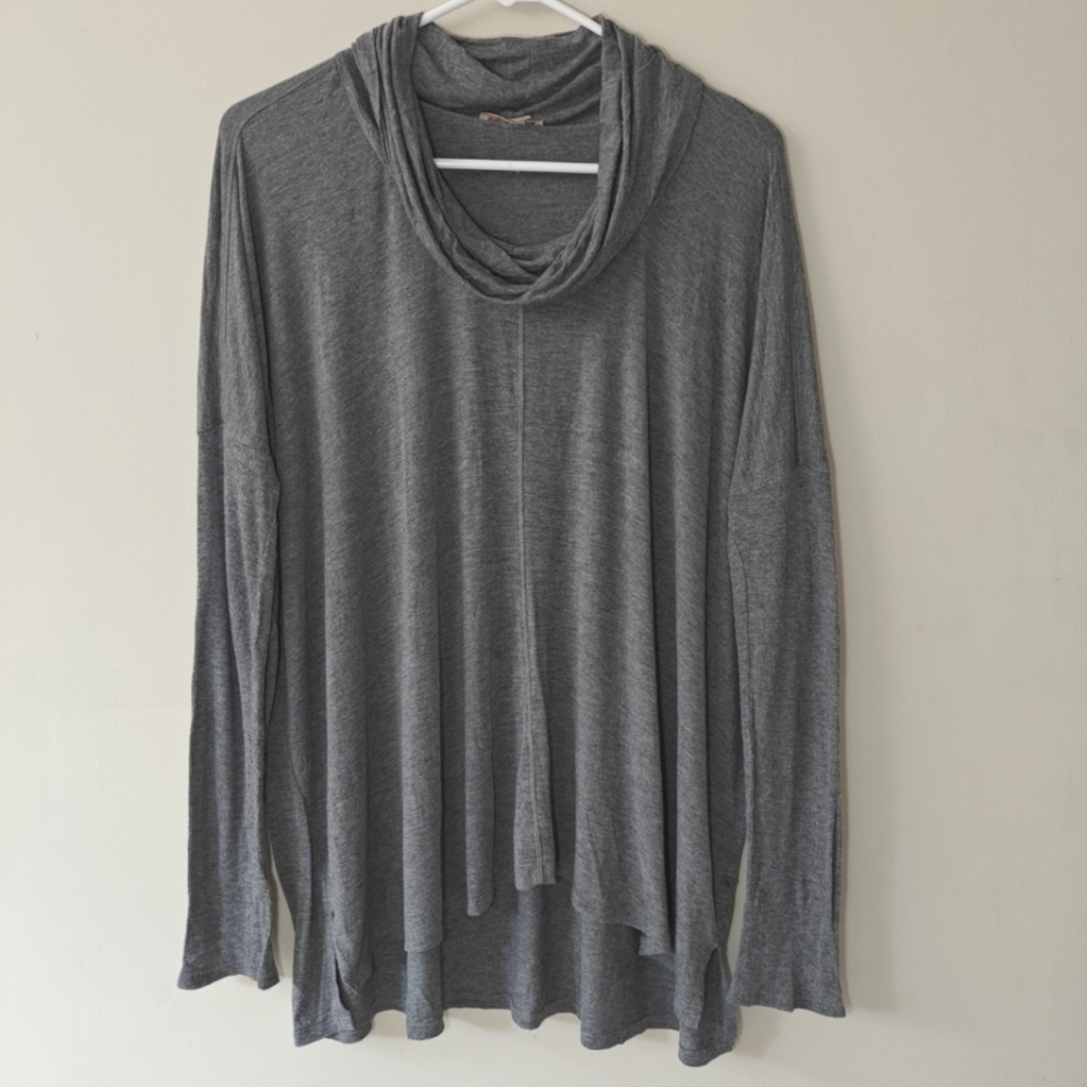 Anthropologie Bordeaux Large Gray Stretch Long Sleeve‎ Turtleneck Cowl Oversized